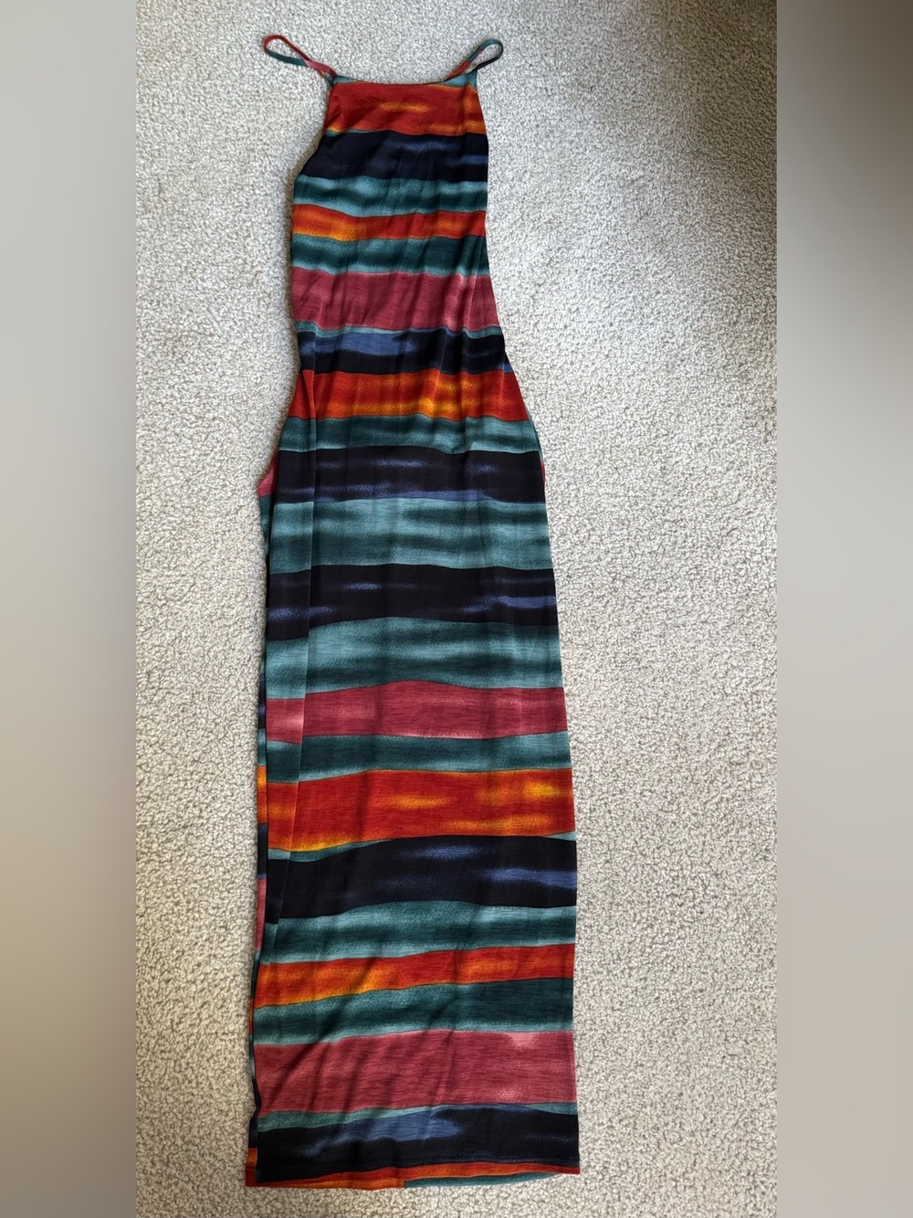 Striped Multicolor Maxi Dress with Teal, Red & Orange Stripes boho y2k